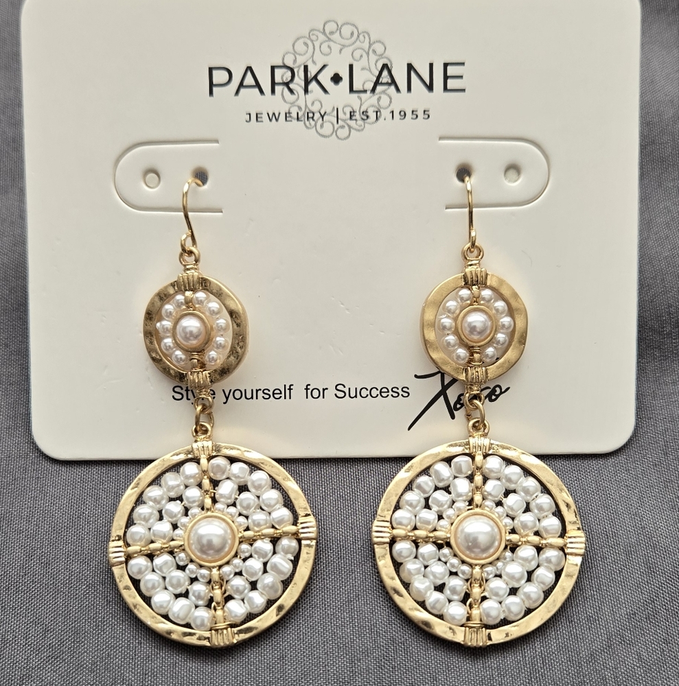 Park Lane Gold and White Pearl Drop Earrings